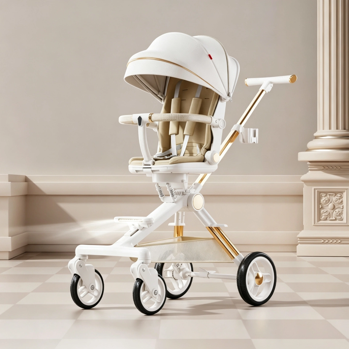 Baby Stroller Wagon, High Landscape Toddler Stroller, Reversible Handle, Sit & Recline, Shock-Absorbing, Lightweight Foldable Kid Stroller for Travel