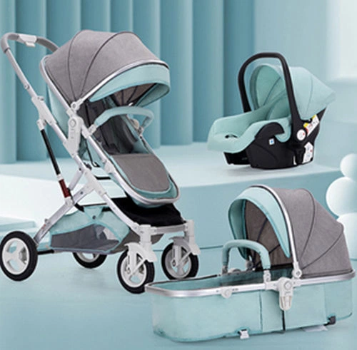 Luxury Travel System Baby Stroller, 3 in 1, Sit & Recline, Lightweight Foldable, High Landscape, Shock Absorption, Reversible, Newborn Stroller with Infant Car Seat, Wholesale
