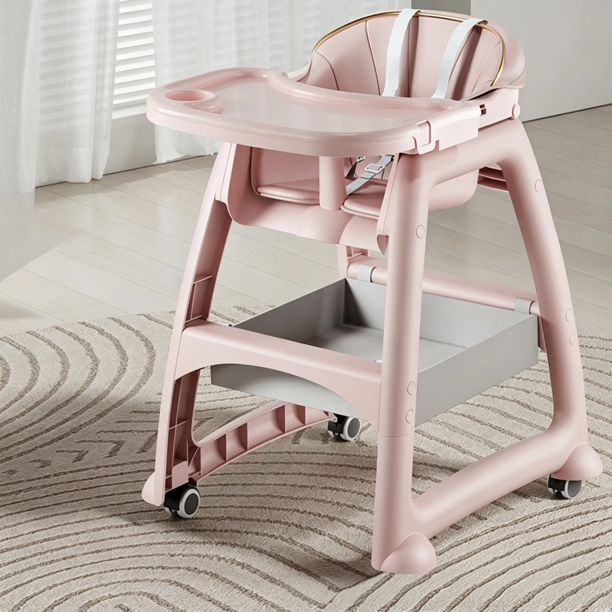 Baby High Chair, Multifunctional Infant Dining Seat, Foldable Movable Toddler Feeding Chair for Home, Restaurant & Hotel Use