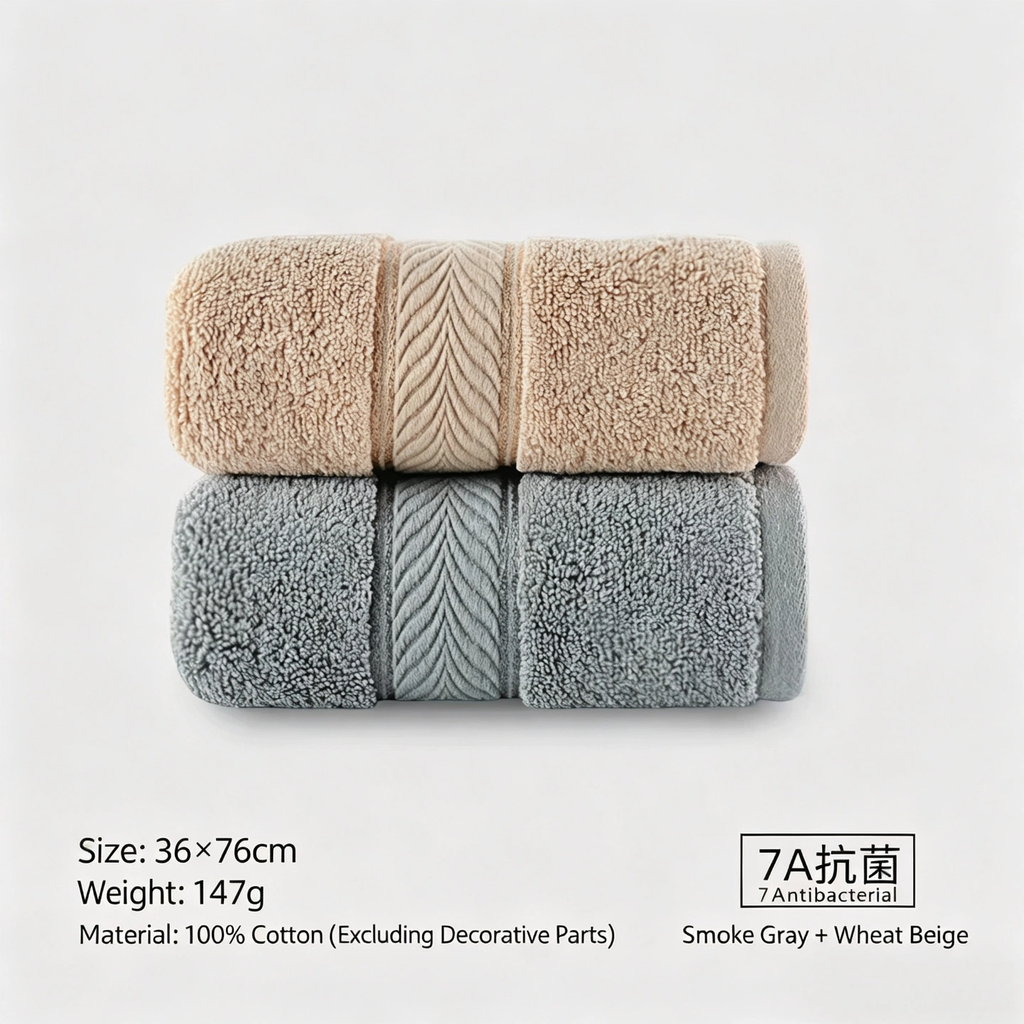 LOFTEX 7A Antibacterial Long Staple Cotton Towel, Thick Large Soft Face Towel for Home & Hotel Bathroom, 36×76cm, 147g