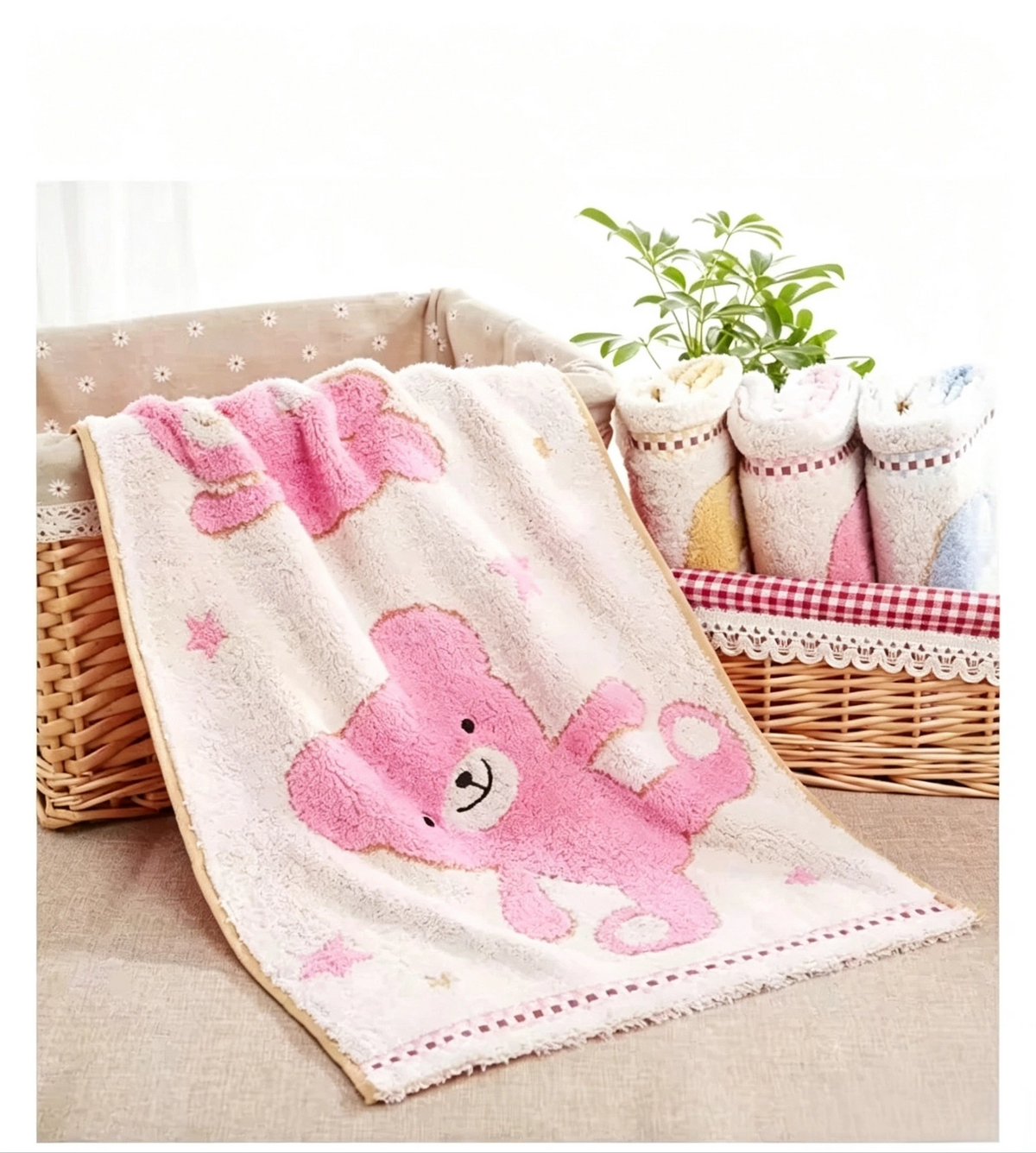 LOFTEX Bear Tribe Cotton Face Towel, Plush Thick Soft Absorbent 100% Cotton Hand Towel for Daily Home Use