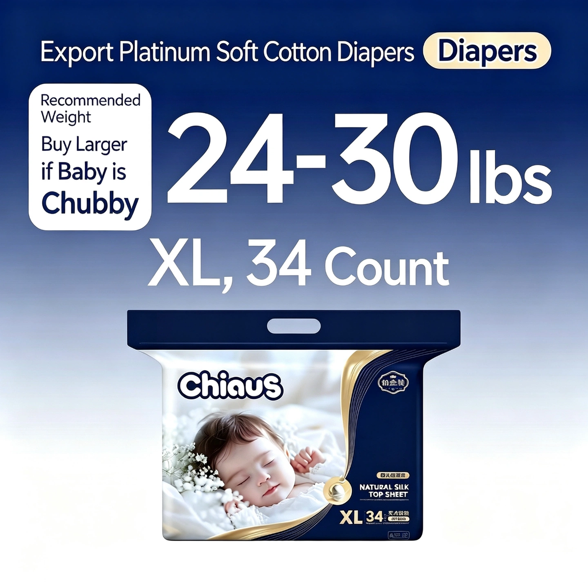 Chiaus Export Platinum Cottony Soft Baby Disposable Diapers, Size L & XL