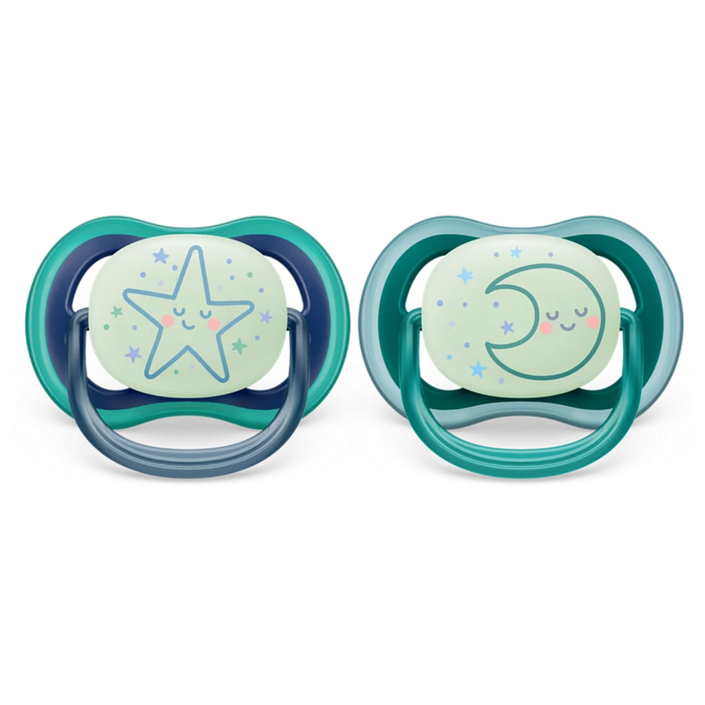 Philips Avent Ultra Air Pacifier - 2 Pack - Light, Breathable Glow-in-The-Dark Baby Pacifiers for Babies Aged 6-18 Months, BPA Free with Sterilizer Carry Case
