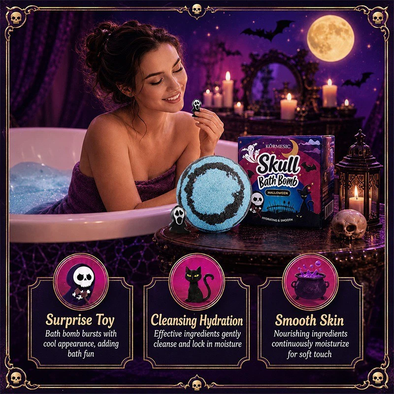 KORMESIC Halloween Skull Bath Bomb, Surprise Toy Inside