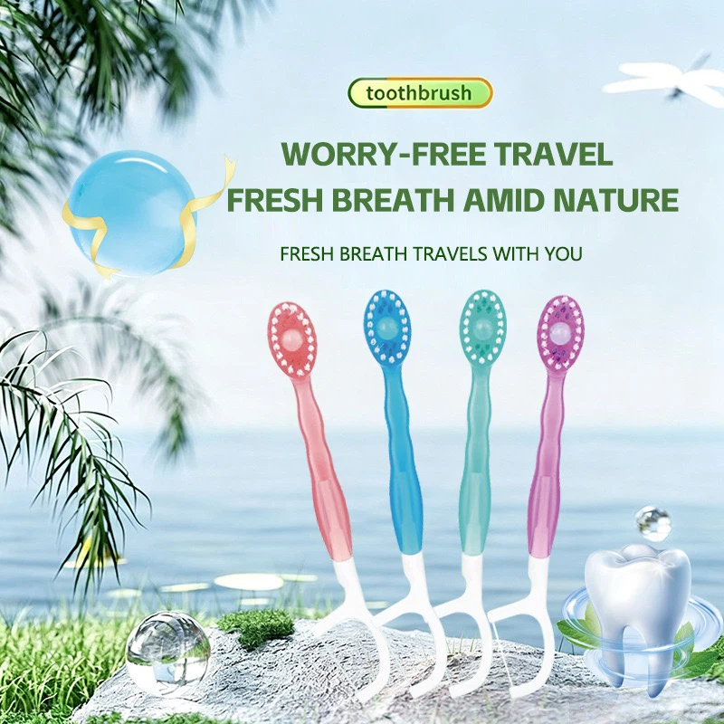 Disposable Mini Bead Toothbrush with Built‑in Dental Floss, No‑Rinse Portable Travel Toothbrush for Fresh Breath, 10‑Pack, 4 Assorted Flavors